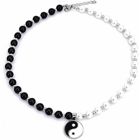 Yin Yang collier de perles pour hommes femmes noir blanc perlé colliers ras du cou hommes bijoux en acier inoxydable