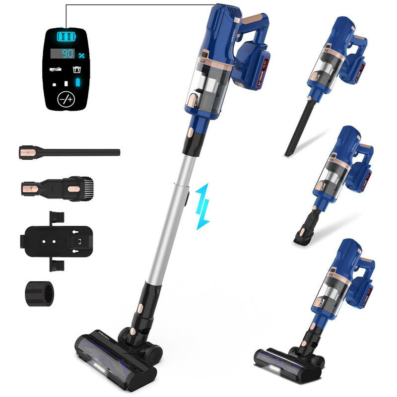 Yisora - Aspirateur Balai sans Fil, 25000pa Aspirateur Puissant, 60 Min d'Autonomie, Ecran Tactile led, 8 en 1 balais électriques pour Tapis Sol Dur