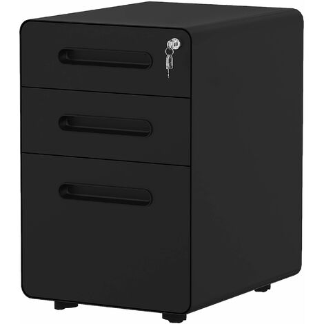 YITAHOME Armadietto Per Documenti A 3 Cassetti In Metallo Con Serratura, Completamente Assemblato, Nero, Large