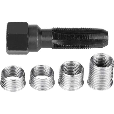 Ymiko 5 x Zündkerzen-Gewindeschneidwerkzeug-Set aus Kohlenstoffstahl, inklusive Einsätzen zur Zündkerzenreparatur, 14 mm