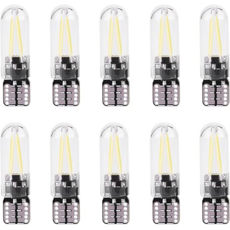Ymiko Auto-LED-Glühbirne Glas, 10 Stück 12V W5W COB Glühfaden Weißlicht für Kennzeichenbeleuchtung Innenraumbeleuchtung Kartenleselampe Tagfahrlicht Seitenpositionslicht Bremslicht (Weiß).