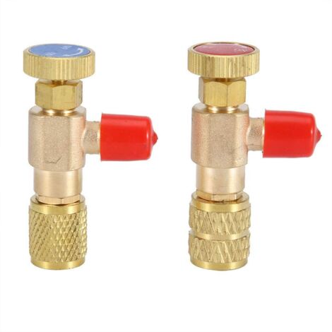 Ymiko Lot de 2 soupapes de sécurité pour liquide, en cuivre, pour climatisation, réfrigérant R410A R22, adaptateur de sécurité 1/4", accessoires pour réfrigérant, vanne de remplissage, vanne de charge