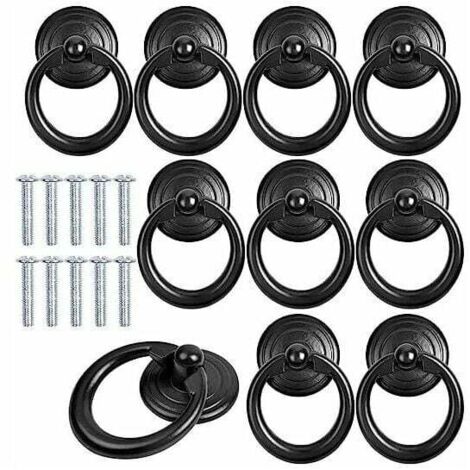 YMYNY 10 Pcs Noir Poignée d'Armoire Metal Bouton de Porte Tiroir Bague Poignée de Traction Classique Poignee de Meuble Rond Bouton de Meuble Poignées de Tirage avec Vis pour Armoire Placard Commode