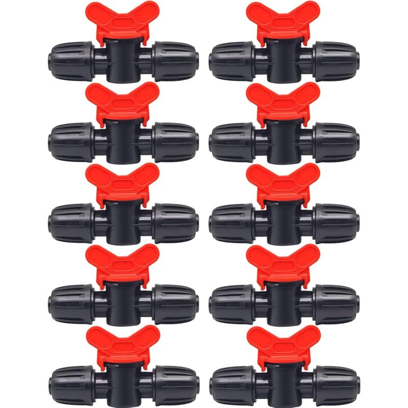 10 Pièces Vanne Commutation d'Irrigation, Irrigation Pipe Valve Switch, Robinet Jardin en Plastique pe, Robinet Barbelé Double Mâle, pour