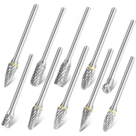 YMYNY 10-teiliges Hartmetall-Frässtift-Set, kompatibel mit Dremel – 3,3-mm-Schaft, Rotationswerkzeug für Schleifmaschinen, Holzbearbeitung, Metallpolieren, Gravieren, Bohren