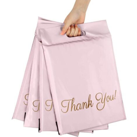 YMYNY 100 sobres de plástico, impermeables y resistentes, con asa para embalaje, almacenamiento y compras, 3240 cm + 6 cm + 5 cm (rosa)