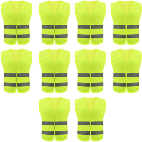 YMYNY 10er-Pack gut sichtbare Sicherheitswesten für Verkehrsarbeiten, Laufen, Vermesser und Sicherheitspersonal – Bauwesten mit 2 Reflektorstreifen.