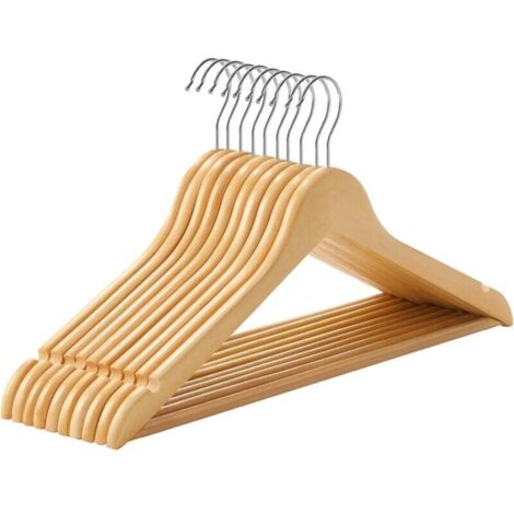 YMYNY 10er-Pack Kleiderbügel aus Holz mit Anti-Rutsch-Kerben, Anti-Rutsch-Stange für Hosen, 360° drehbarer Haken, für Anzüge, Hemden, Mäntel, Holzfarbe CRW001-10