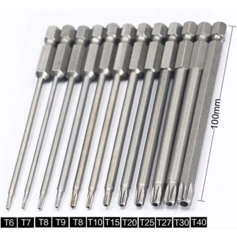 YMYNY 11er Set Lange Torx-Bits für Schraubendreher und Akkuschrauber - Magnetische Bits - 1/4 Zoll Sechskantschaft - Größen T6 bis T40 - Länge 100 mm