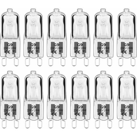 YMYNY 12 lámparas halógenas G9, bombillas G9 de 230 V, 28 W, 480 lm, luz blanca cálida de 2800 K, bombillas de cápsula regulables, sin parpadeo [clase energética G]