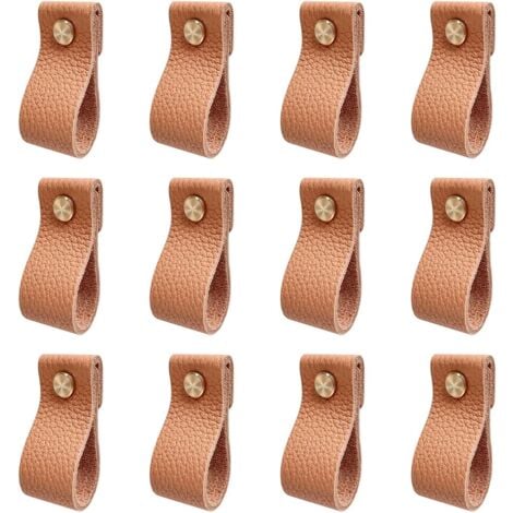 YMYNY - 12 tiradores de cuero para cajones, armarios, muebles, con tornillos, color calabaza, 2,5 x 14 cm