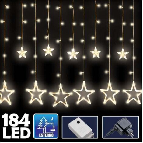 YMYNY 140 LED-Weihnachtslichtervorhang mit Sternen, Warmweiß, 2 m, für den Außenbereich, ausziehbar –