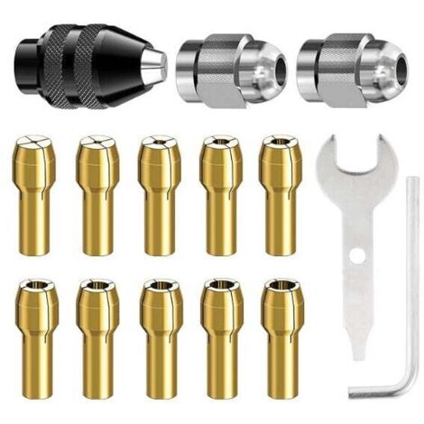 YMYNY 15-teiliges Bohrfutter, Zubehör für Drehwerkzeuge, 0,8 mm bis 3,2 mm Ersatz-Schnellwechselfutter 4486, Ersatz-Metallmutter für Messing-Spannzange 4485