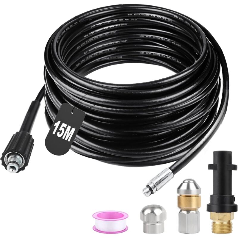 Ymyny - 15M Tuyau Deboucheur Canalisation Haute Pression 180bar Tuyau Déboucheur Flexible Tuyau Nettoyeur Haute Pression avec Buse à Jet et Buse