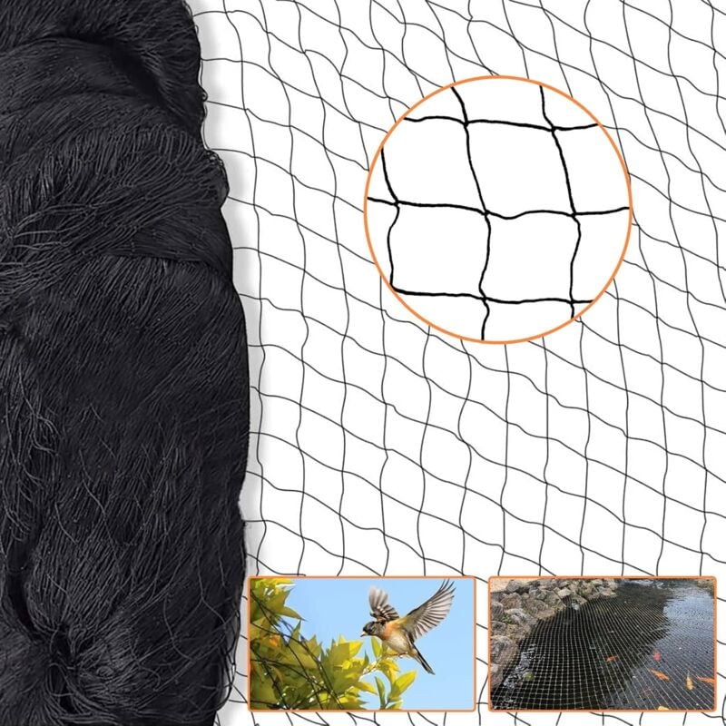15x15m Filet Anti Oiseaux Filet Voliere - Noir Filet de Protection Mailles de 5 par 5 cm, Polyvalente Filet Poules - Ymyny