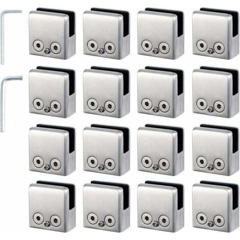 YMYNY 16 Stück Glasklemmen, 8–10 mm, Glashalter aus Edelstahl, Klemmen stoppen 8–10 mm quadratisches Glas für Treppengeländer