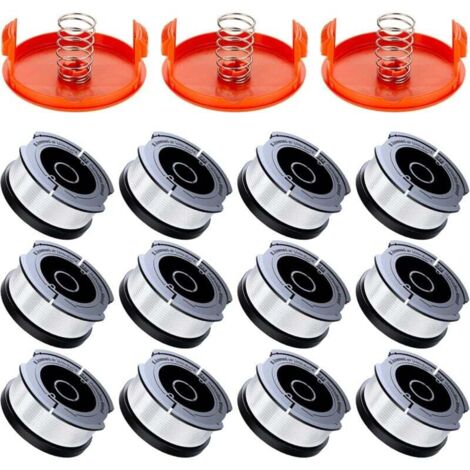 YMYNY 18er-Pack Fadenspulen für Rasentrimmer, kompatibel mit Black & Decker Rasentrimmer A6481 A6485, 1,65 mm Fadenspule für Freischneider (12 Fadenschnüre, 3 Abdeckungen, 3 Federn)