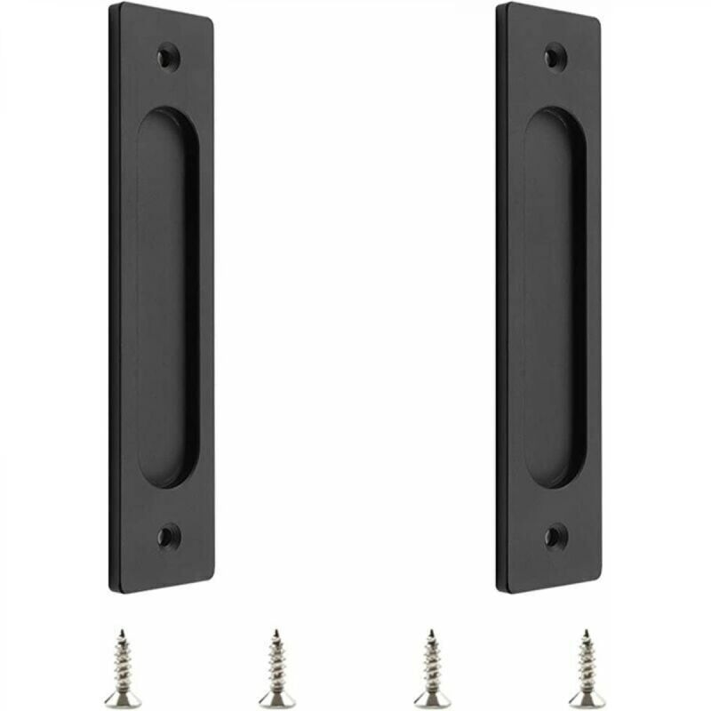 Ymyny 2 Pack Matte Black Stainless Steel Rectangular Recessed Sliding Door Handles for Sliding Barn Door