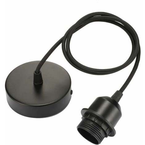 YMYNY - 2 portalámparas E27 vintage con cable de 100 cm y anillo de fijación, para salón, pasillo, dormitorio, cocina, lámpara de araña (negro, 2 unidades)