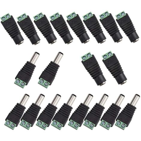 YMYNY - 20 conectores de alimentación de CC macho/hembra de 2,1 x 5,5 mm, adaptadores de enchufe de 12 V para sistema de seguridad con luz LED y cámara DVR