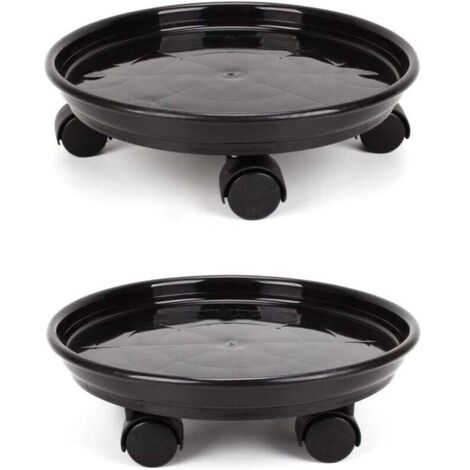 YMYNY 2er-Set, runde Blumentopf-Tabletts (30 cm) mit 4 Rädern für Haus oder Garten, Schwarz