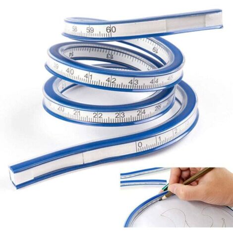 YMYNY 2PCS Regle Flexible en PVC + Métal 60cm Règle Courbe Cintrable Clairement Flexible Curve Règle Deux Escalader Portable pour Bureau Ecole Studio Dessin Technique Vêtement Menuiserie - Bleu