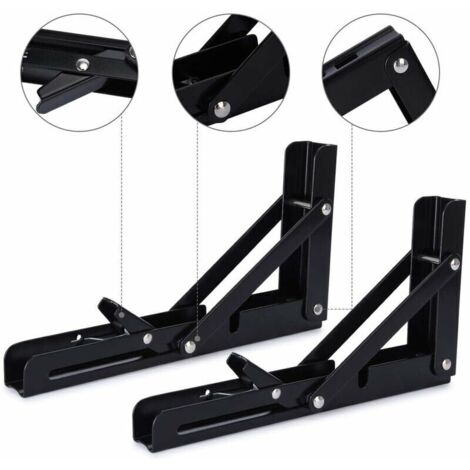 YMYNY 2PCS Support d' Étagères Pliable Noir Support Console Pliable pour Table Etagere Murale 50KG Porteur 200mm Équerre Pliante Étagère Murale Support Pliante Robuste