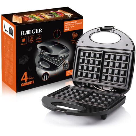 YMYNY 3-in-1 Croque-Monsieur-Maker, Grill, Waffeleisen und Sandwich, hohe Leistung 750 W, 3 antihaftbeschichtete und austauschbare Platten, Schwarz [Energieklasse A+]
