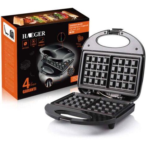 YMYNY 3-in-1 Croque Monsieur Maker, Grill, Waffle Iron and Sandwich, High Power 750W, 3 Non-Stick and Interchangeable Plates, Black [Energy Class A+]