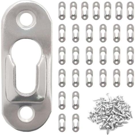 YMYNY 30 Stück 42 mm x 16 mm Metall-Schlüssellochaufhänger mit 60 Stück Schlüssellochschrauben, Aufhängebefestigungen zum Aufhängen von Spiegeln und Bilderrahmen in Schränken – Silber