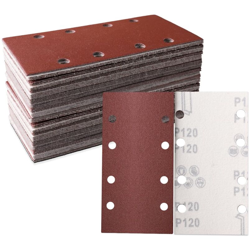 Ymyny 30pcs 93 x 185mm Sanding Sheets - 8 Holes Square Hook and Loop Sandpaper - 120 Grit - Ideal for Sanding, Polishing and Rust Removal - Suitable