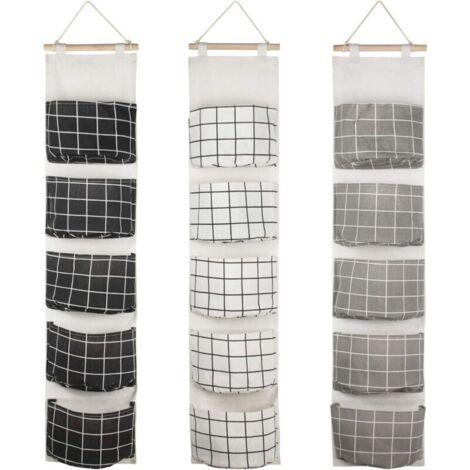 YMYNY 3er-Pack hängende Aufbewahrungstaschen mit 5 Taschen, Aufbewahrungstasche aus Stoff zur Wandmontage