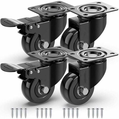 YMYNY 4 Lenkrollen für Möbel, 2 mit Bremse + Schrauben – Keine Spuren hinterlassende Rolle für schwere Beanspruchung – Gummirad für Trolley – Schwarz