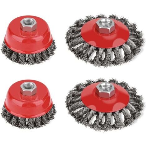 YMYNY 4-teiliges Stahldrahtbürsten-Set mit rotierendem Rad, gedrehter Knoten, flache Radbürste für elektrische Winkelschleifer, Rotationsmaschine, Drahtbürste für Winkelschleifer