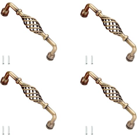 YMYNY - 4 tiradores de armario vintage de metal estilo jaula de pájaros, pomo de puerta antiguo con tornillos para cajón, armario de cocina y armario