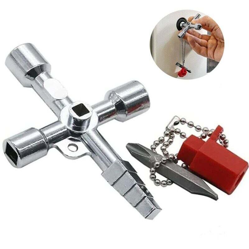 4 Voies Clé Multifonction,Multifonction Clé en Croix Universelle,Clé Triangle Clé de Interrupteur de Robinet pour électricité, Compteurs électriques,