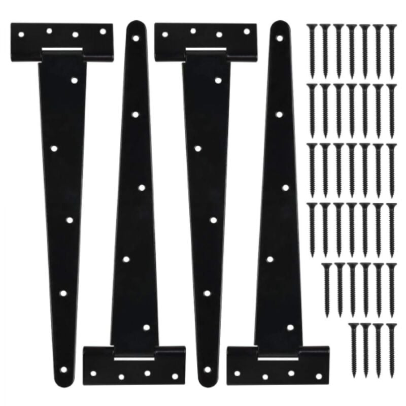 Ymyny 4Pcs 12 Inch t Hinges Door Hinges, Heavy Duty t Hinge Barn Door Hinges with Screws, for Factory Gates, Warehouse Gates, Garden Gates, Black