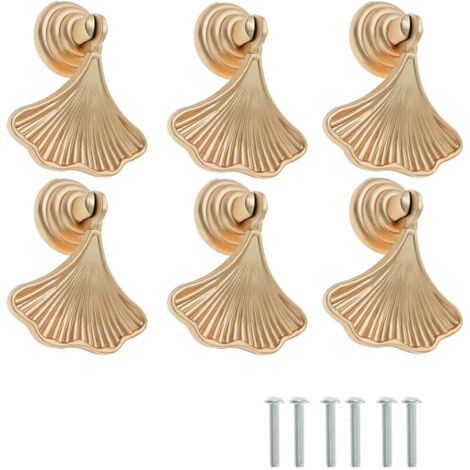 YMYNY - 6 tiradores de puerta en forma de hoja con tornillos para armario, cajón, estantería, color dorado