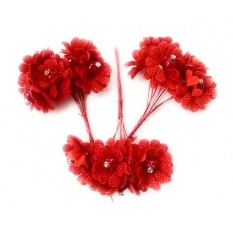 YMYNY - 72 Fiori Artificiale Rosso Tessuto Glitter Bocciolo Finte Segnaposto Wedding -