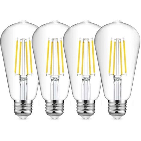 YMYNY Ampoule à filament LED E27 ST64, ampoule vintage blanc froid 8 W 6500 K, ampoule Edison vintage, lampe antique rétro, équivalente à une ampoule à incandescence de 80 W, paquet de 4
