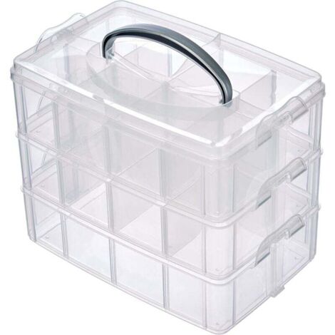 YMYNY Aufbewahrungsbox mit Tragegriff, 17-Fächer-Aufbewahrungsbox, 23,1 x 15,6 x 18,5 cm, transparent