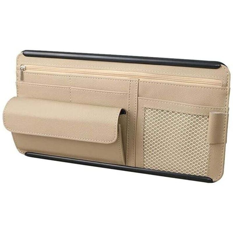 Image of Auto-Sonnenblenden-Organizer aus PU-Leder für Karten, Brillen, mehrere Taschen (Beige) - Ymyny
