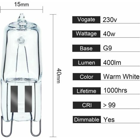 YMYNY Backofenbirne, G9, Halogenofen, G9, 40 W, 230 V, 300 °C Toleranz, Glühlampe, 2 Stück