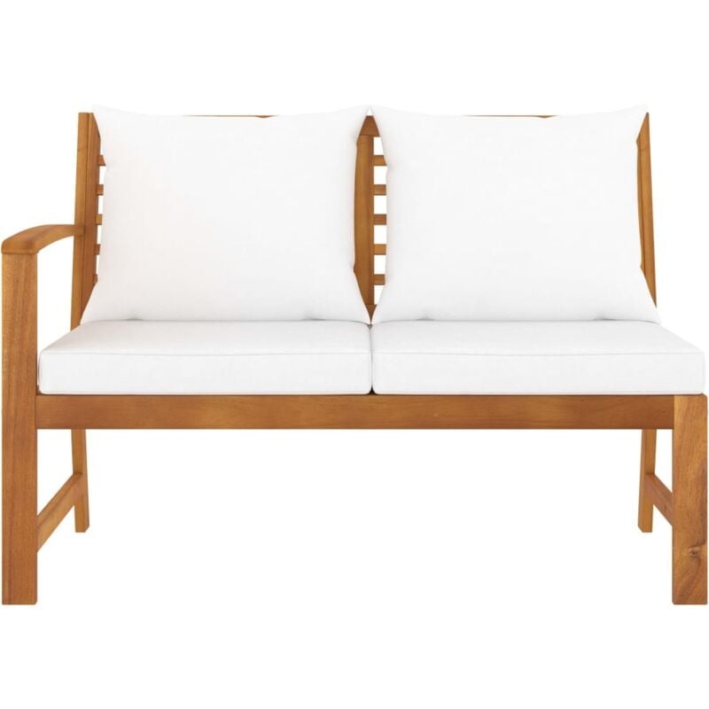 Inlife Banc de jardin 114,5 cm avec coussin crème Bois solide d'acacia