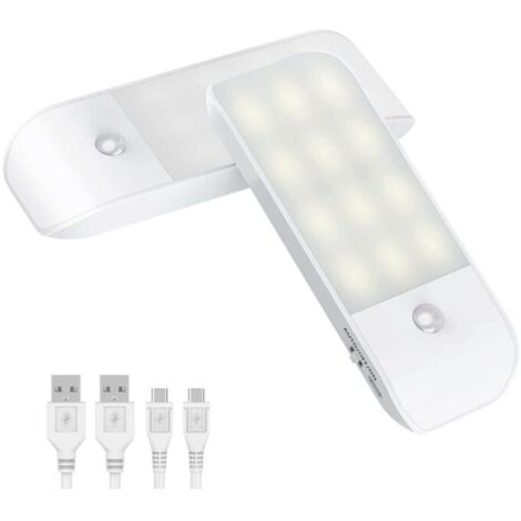 YMYNY Bewegungsmelder-Licht für den Innenbereich, 2er-Pack, per USB wiederaufladbares LED-Nachtlicht mit 3 Modi (AUTO/AN/AUS) (Weiß)-