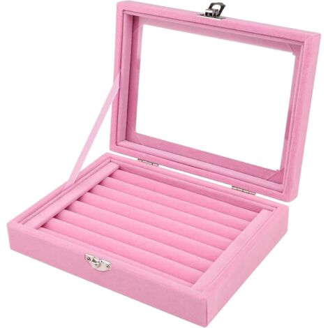YMYNY Boîte à bijoux en velours, organisateur de bijoux pour bagues, boucles d'oreilles, colliers, présentoir à bijoux, vitrine à bijoux, boîte de rangement avec couvercle pour femmes et filles (bague