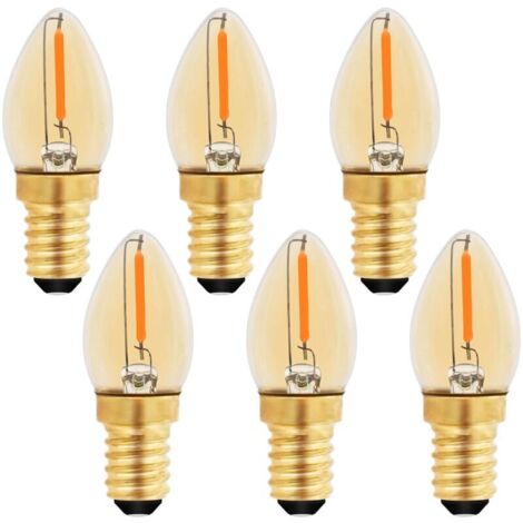YMYNY C7 Ampoule Bougie LED E14, E14 Vintage Edison Ampoule Décorative Veilleuse 0.5W équivalent 5W, Ampoule à filament LED Ambre E14 Candélabre 2200K Blanc Chaud, Non Dimmable, Lot de 6