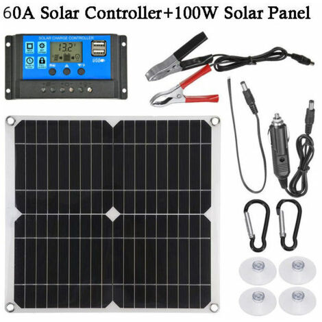 YMYNY Contrôleur de charge de batterie de kit de panneau solaire 100W 60A 12V