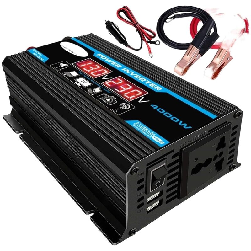 YMYNY Convertisseur 12V 220V Pur Sinus 4000W Onduleur à Onde Sinusoïdale Pure Transformateur avec Télécommande & Double AC Prises de Courant pour RV