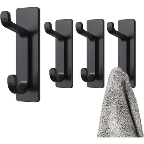 YMYNY Crochet Adhesif Mural, Porte Serviette Salle de Bain, Accroche Torchon Cuisine, Porte Manteau Adhésif, Attache Murale Sans Percer, Etanche, Antirouille, Noir, 4 Pièces